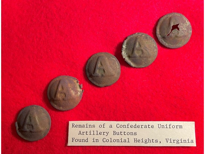 Five Confederate Artillery Coat Buttons