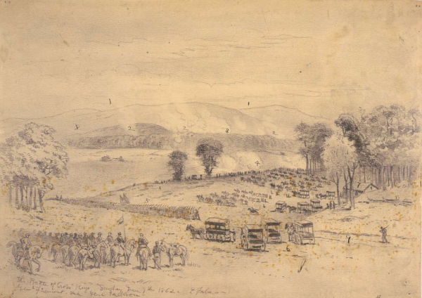 Battle of Cross Keys drawing by Edwin Forbes