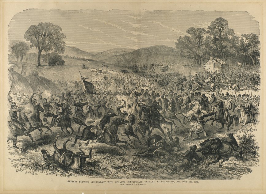 General Bufords Engagement with Stuarts Confederate Cavalry at Boonsboro MD. July 9th 1863 from The Soldier in Our Civil War saam 1972.85.10