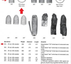 "Pulled" .58 Caliber Three Ring "US" Base Bullet