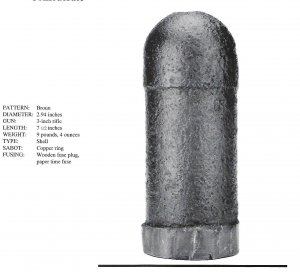 Confederate 3-inch "Short Pattern" Broun Shell with Original Wood Fuze Adaptor - High Quality
