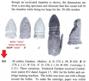 Confederate .58 Cal. Gardner Bullet - Marked "NEW MARKET LINE"