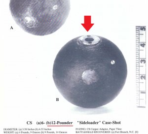 Confederate 12 Pounder "Side-Loader" Case Shot - Lead Side-Plug