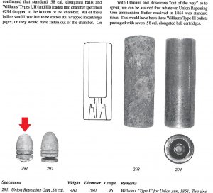 Williams Type I Bullet for Union Repeating Gun .58 Caliber - Outstanding Example