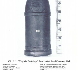 Confederate 3-Inch Bourreleted "Virginia Prototype" Read Shell