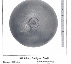 Reconstructed 9-Inch Mortar Shell with US Naval Fuze Dated 1862
