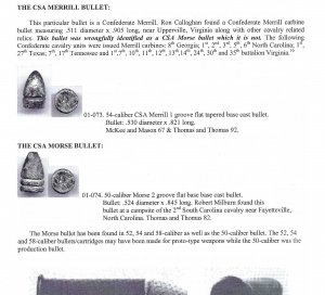 Federal .54 Caliber Merrill Carbine Bullet - Gettysburg