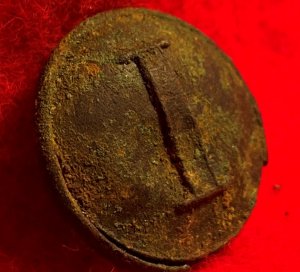 Confederate Infantry Coat Button - Stippled "I" - Repaired