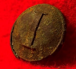 Confederate Infantry Coat Button - Stippled "I" - Repaired
