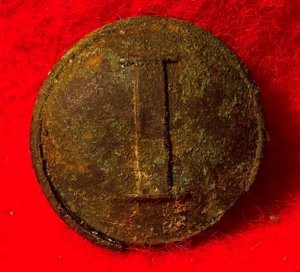 Confederate Infantry Coat Button - Stippled "I" - Repaired