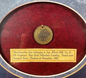 War of 1861 ID Tag - Albert J. Hill - Cavalryman