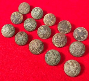 15 Excavated Federal General Service Eagle Coat Buttons - All High Grade with Backmarks