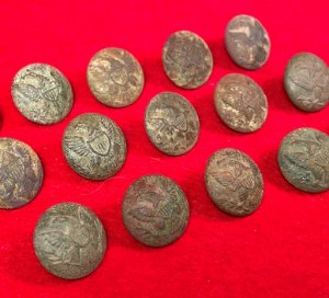 15 Excavated Federal General Service Eagle Coat Buttons - All High Grade with Backmarks