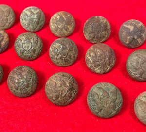15 Excavated Federal General Service Eagle Coat Buttons - All High Grade with Backmarks