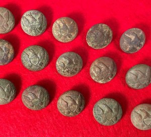 15 Excavated Federal General Service Eagle Coat Buttons - All High Grade with Backmarks