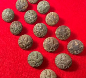 15 Excavated Federal General Service Eagle Coat Buttons - All High Grade with Backmarks