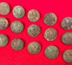 15 Excavated Federal General Service Eagle Coat Buttons - All High Grade with Backmarks