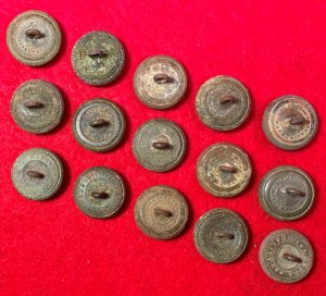 15 Excavated Federal General Service Eagle Coat Buttons - All High Grade with Backmarks