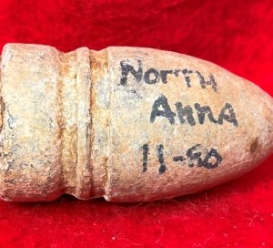 Confederate .58 Cal. Gardner Bullet - Marked "NORTH ANNA / 11-80"