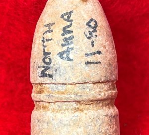 Confederate .58 Cal. Gardner Bullet - Marked "NORTH ANNA / 11-80"