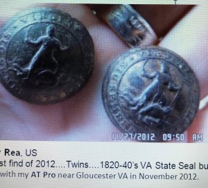 Pre-Civil War Virginia Militia Coat Button - "Soup Bowl" Published