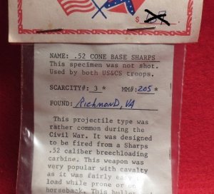 Civil War Bullet - .52 Cal. Cone Base Sharps