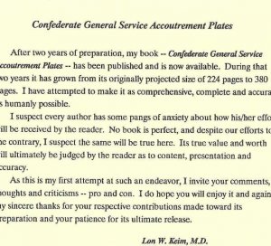 Confederate General Service Accoutrement Plates - Signed by the Author