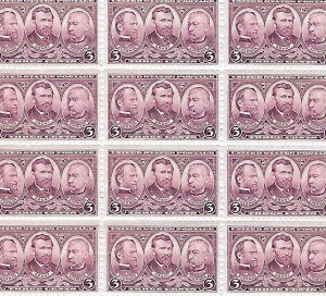 Sherman, Sheridan and Grant - 3 ¢ Stamps - Sheet of 50 - Issued 1937