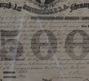 $500 Confederate Treasury Coupon Bond