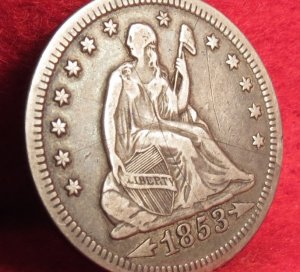 Excavated Liberty Seated Quarter Dated 1853