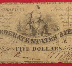 Confederate Five Dollar Note