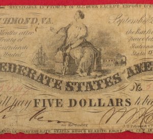 Confederate Five Dollar Note