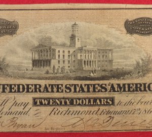 Confederate Twenty Dollar Note