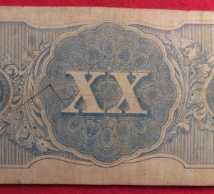 Confederate Twenty Dollar Note - 1862 Cut Cancelled
