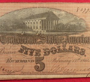 Confederate Five Dollar Note