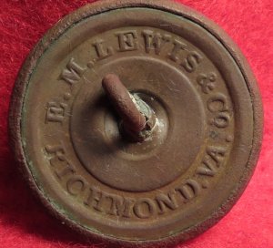 Confederate Artillery Coat Button - EM Lewis - Richmond Manufacturer