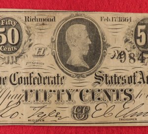 Confederate Fifty Cent Note - 1864
