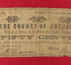 County of Augusta, Virginia Fifty Cent Note - 1862
