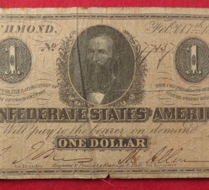  Confederate One Dollar Note 