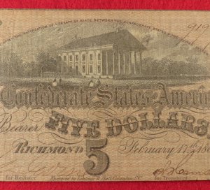 Confederate Five Dollar Note