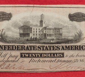 Confederate Twenty Dollar Note - Tennessee State Capitol