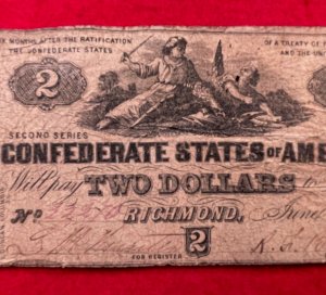 Confederate Two Dollar Note - 1862