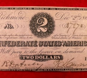 Confederate Two Dollar Note - 1862