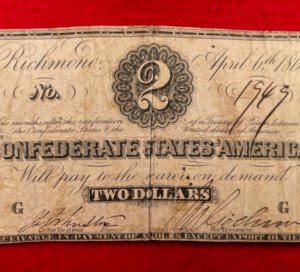 Confederate Two Dollar Note - 1863