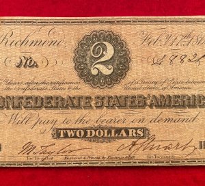 Confederate Two Dollar Note - 1864