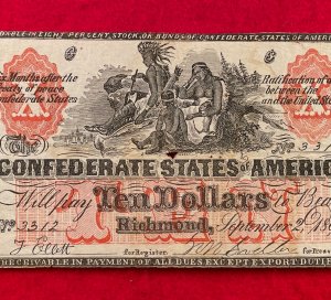 Confederate "Counterfeit" Ten Dollar Note - 1861