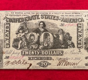 Confederate Twenty Dollar Note - 1861