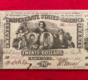 Confederate Twenty Dollar Note - 1861