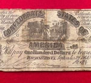 Confederate One Hundred Dollar Note - 1861 - T-13
