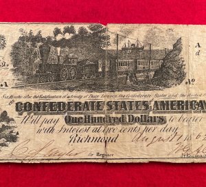 Confederate One Hundred Dollar Note - 1862 - T-39